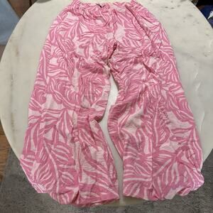 Julia by Love J Women's 3XL Relaxed Fit Wide Leg Pants Pink White Leaf Flowy